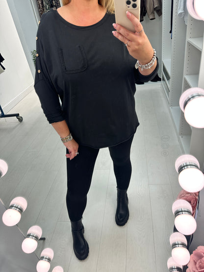 Pippy Plain Button Detail Long Sleeve Top