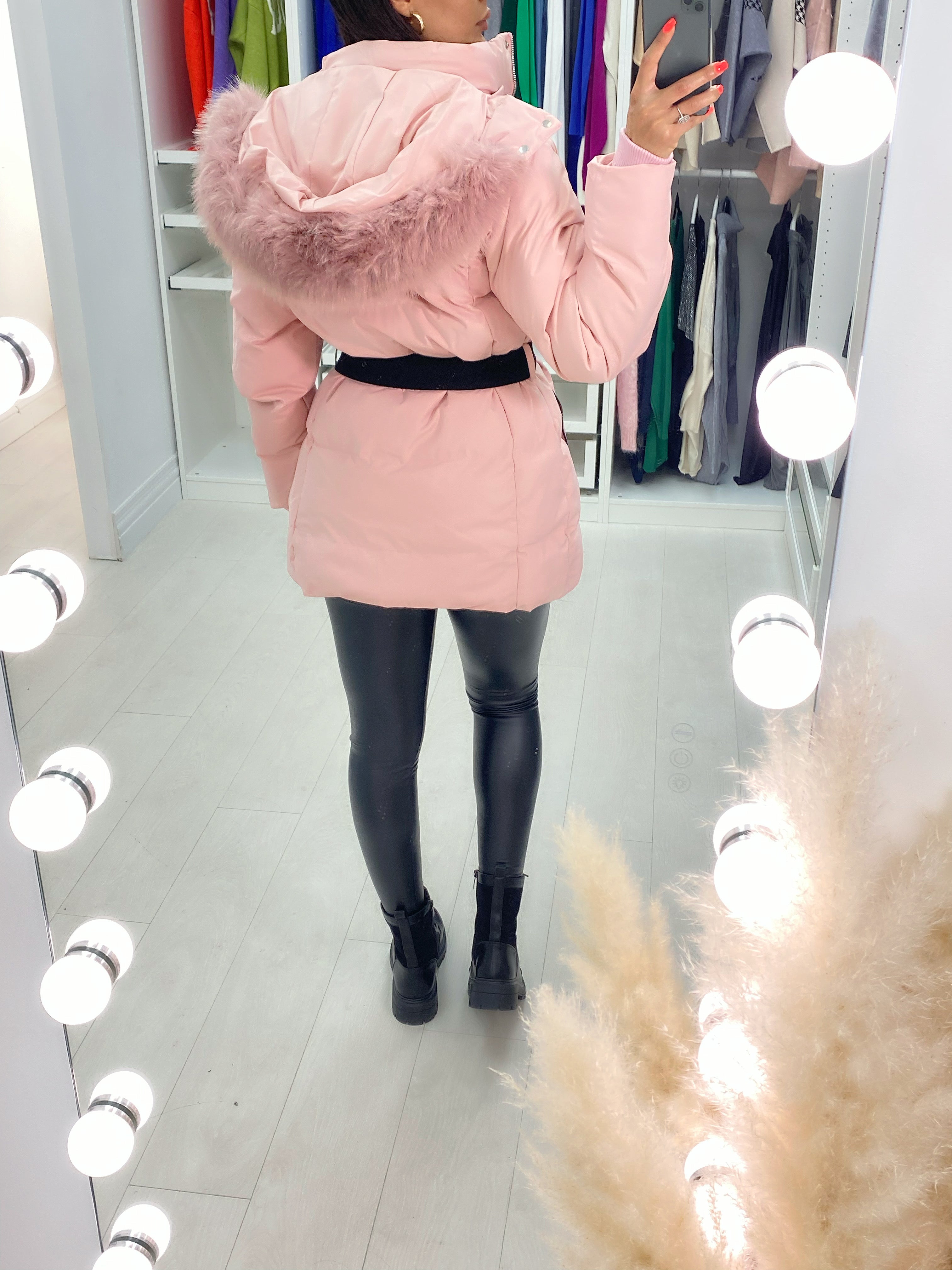 Layana Pink Hooded Fleece Puffer Coat