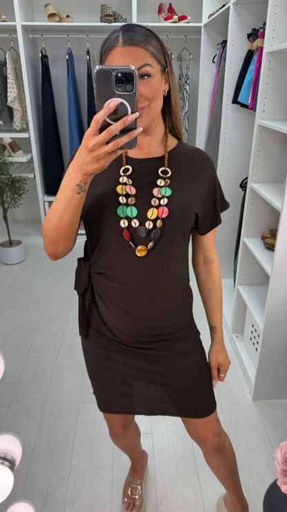 Karen Tie Side Plain Necklace Dress
