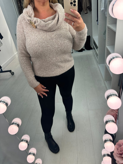 Marisa Cowl Neck Brooch Detail Jumper