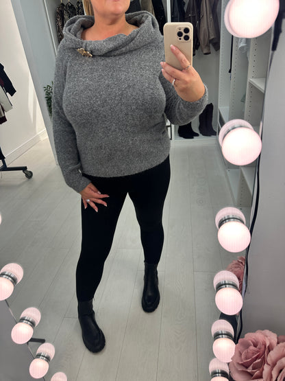 Marisa Cowl Neck Brooch Detail Jumper