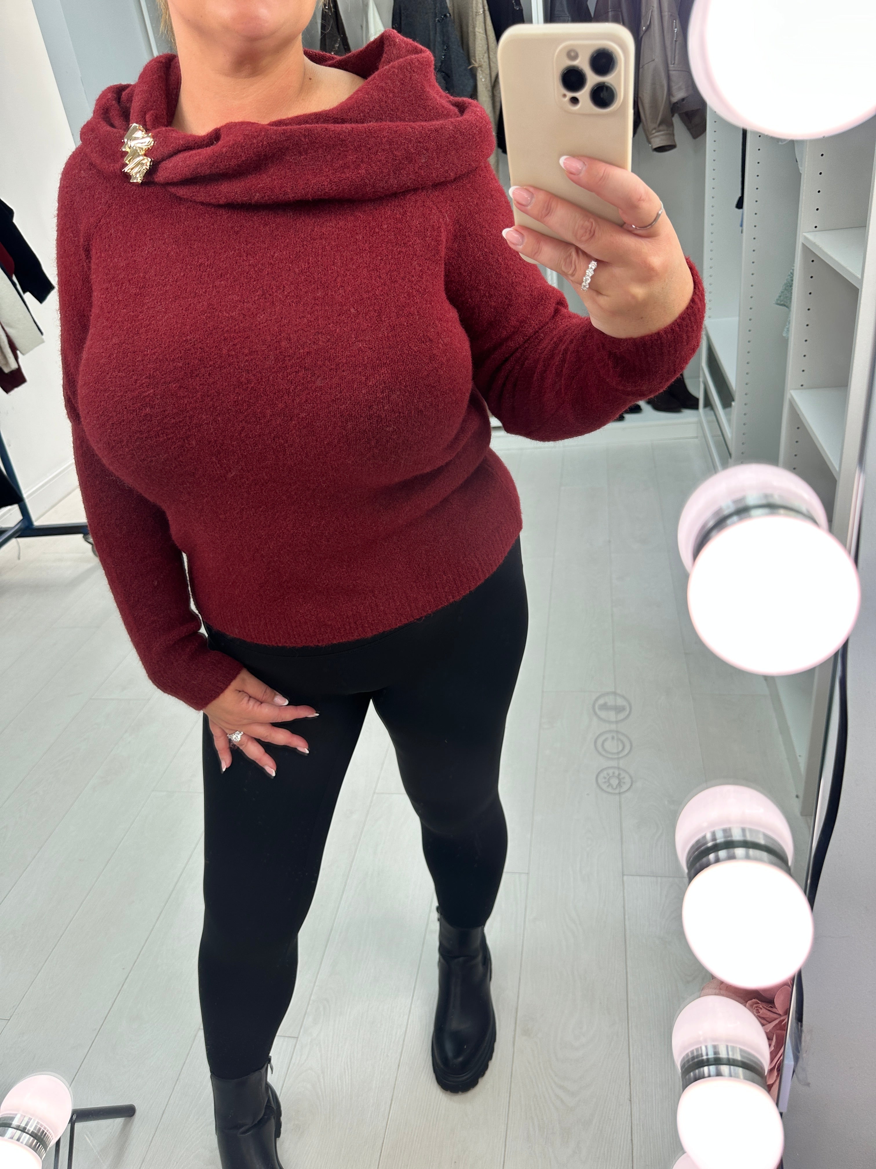 Marisa Cowl Neck Brooch Detail Jumper