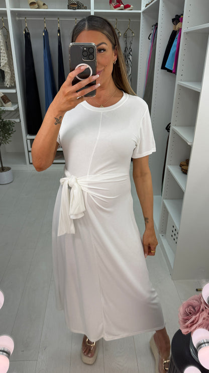 Pia Plain Tie Front Midi Dress