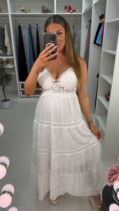 Orabella Crochet Bust Broiderie Maxi Dress