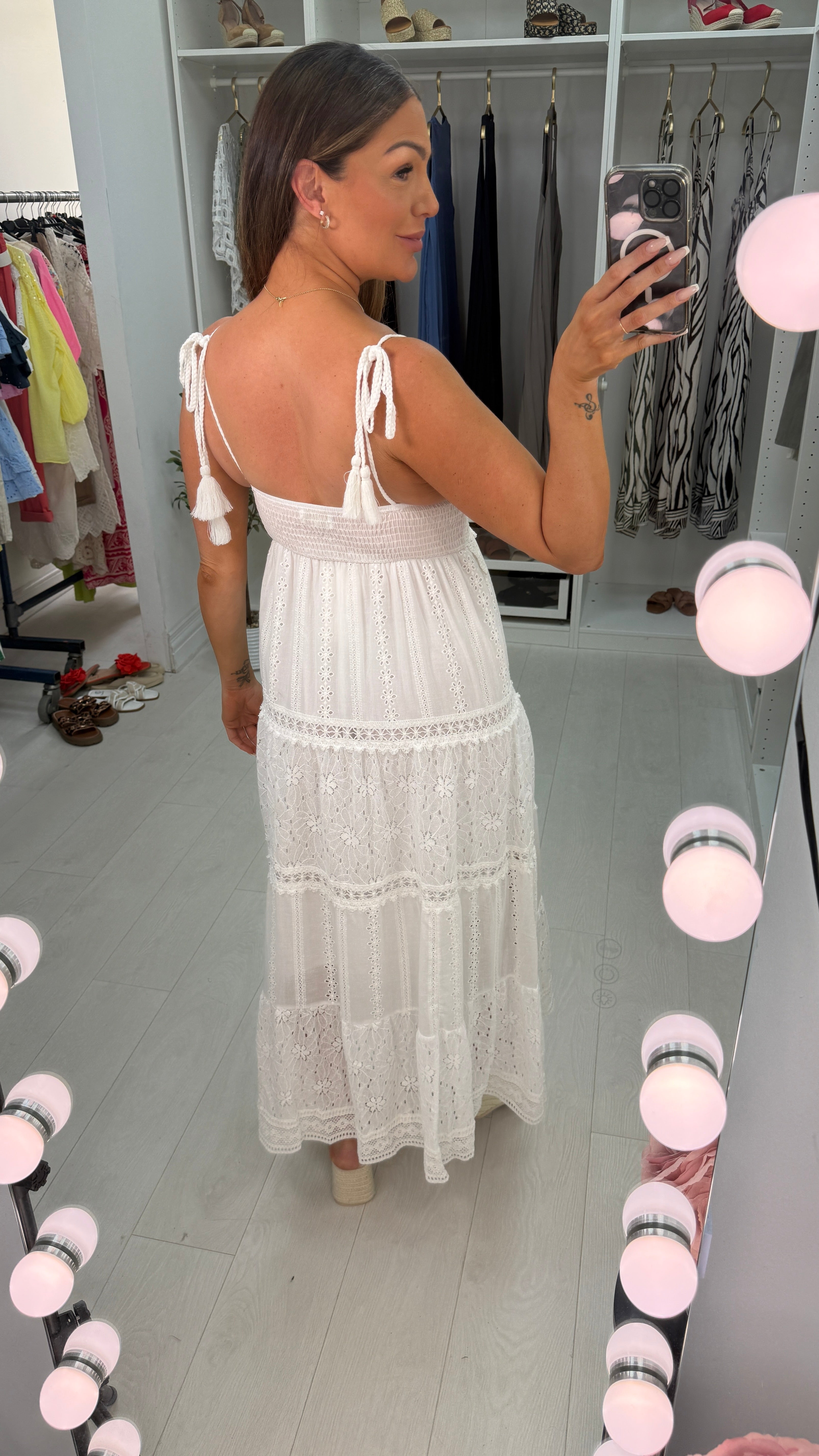 Orabella Crochet Bust Broiderie Maxi Dress