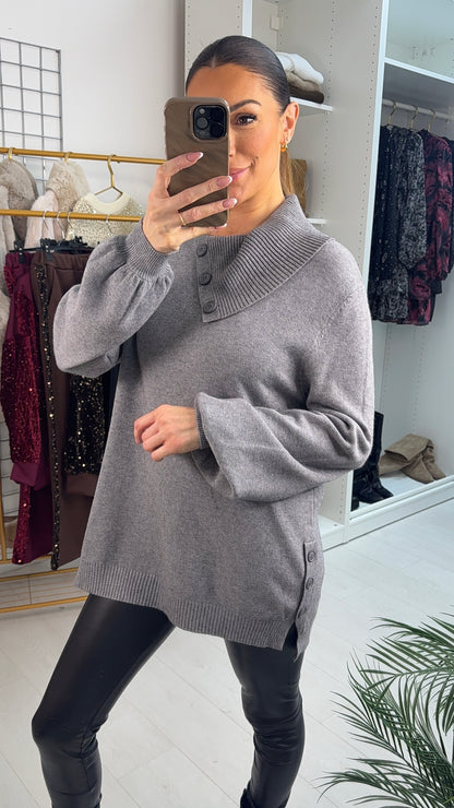 Deren Asymmetric Button Collar Jumper