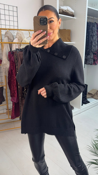 Deren Asymmetric Button Collar Jumper