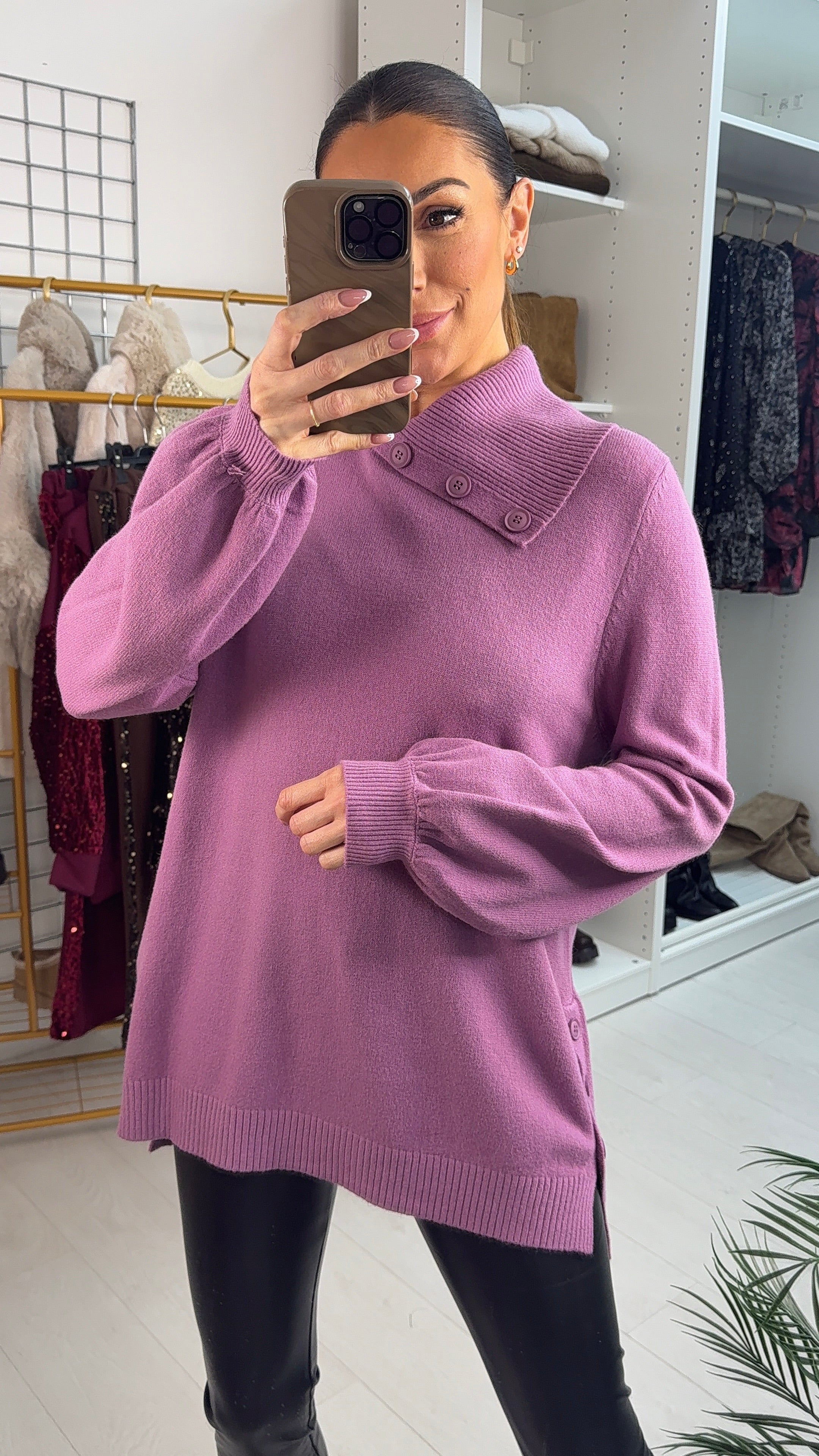 Deren Asymmetric Button Collar Jumper