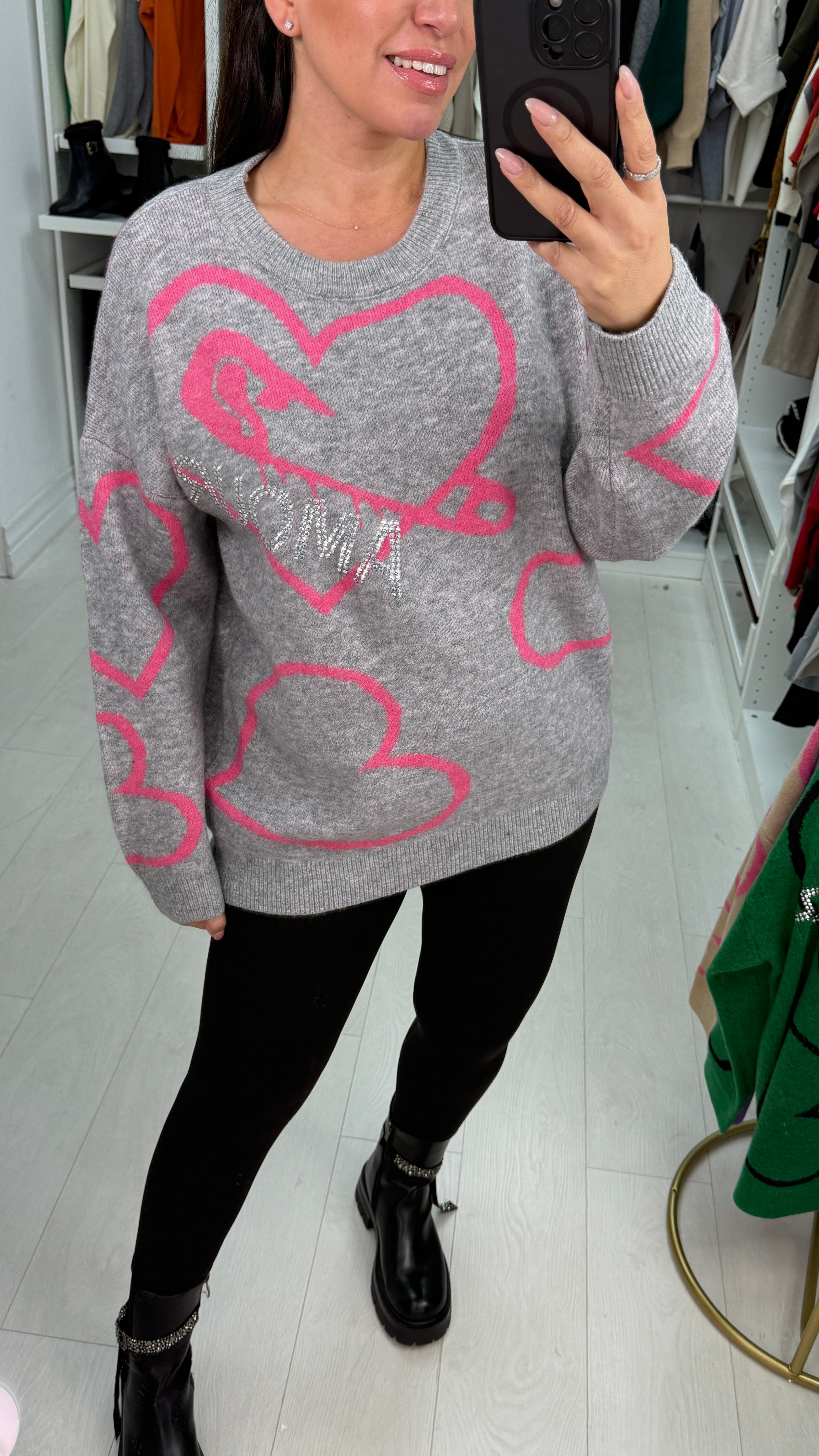 Amelio Heart & 'Amour' Embellished Jumper