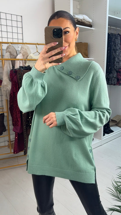 Deren Asymmetric Button Collar Jumper