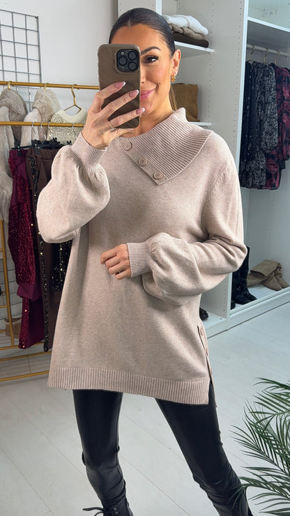 Deren Asymmetric Button Collar Jumper