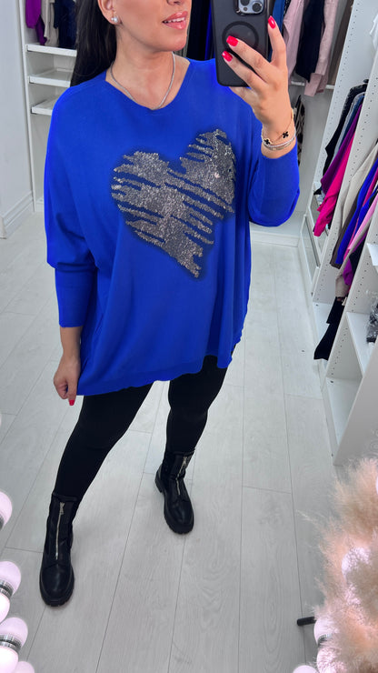 Almeolitta Diamante Studded Heart Drop Sleeve Knit Top