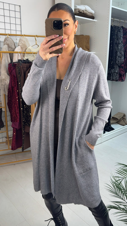 Seema Diamante Pin Hooded Drape Front Cardigan
