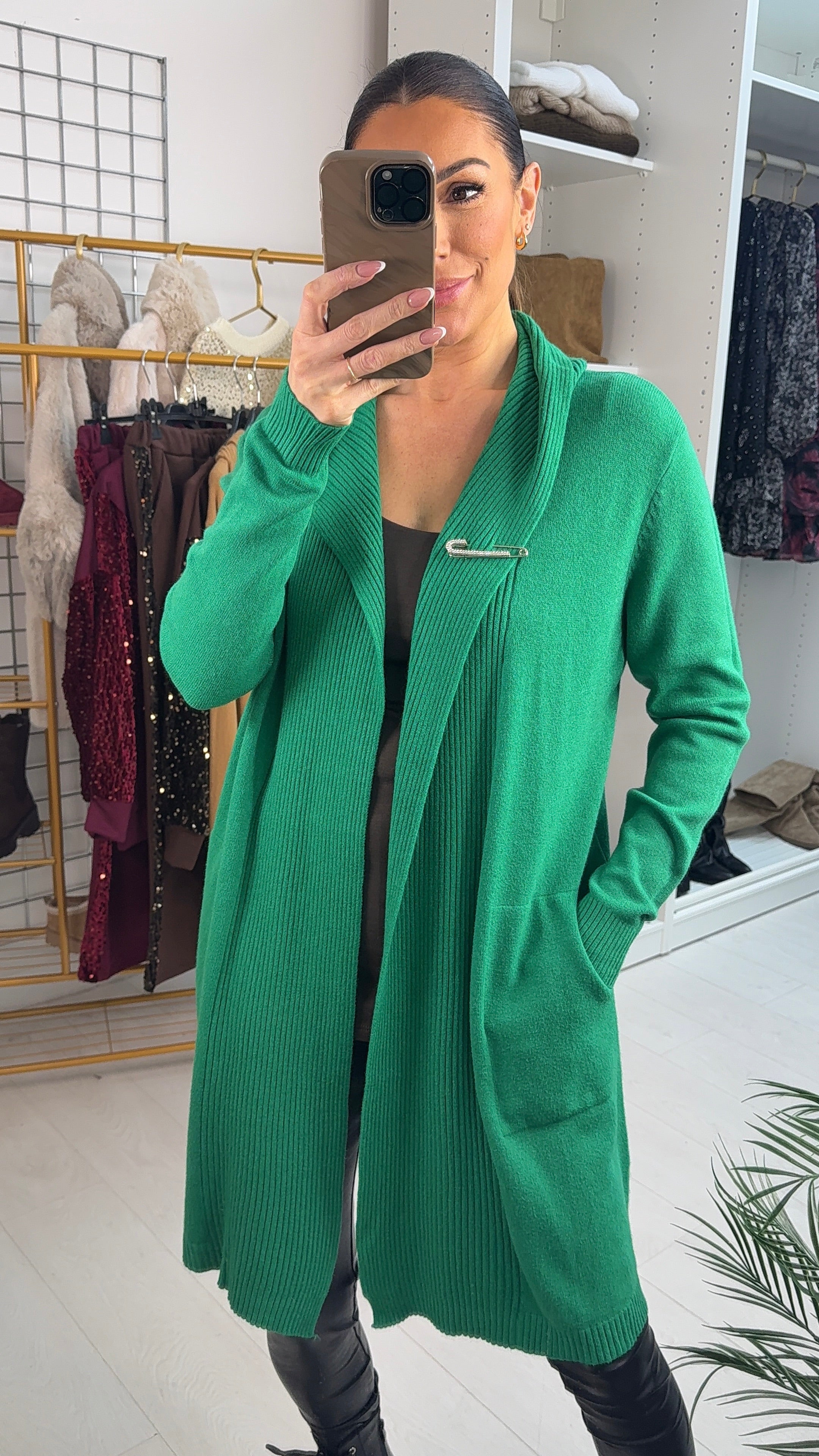 Seema Diamante Pin Hooded Drape Front Cardigan