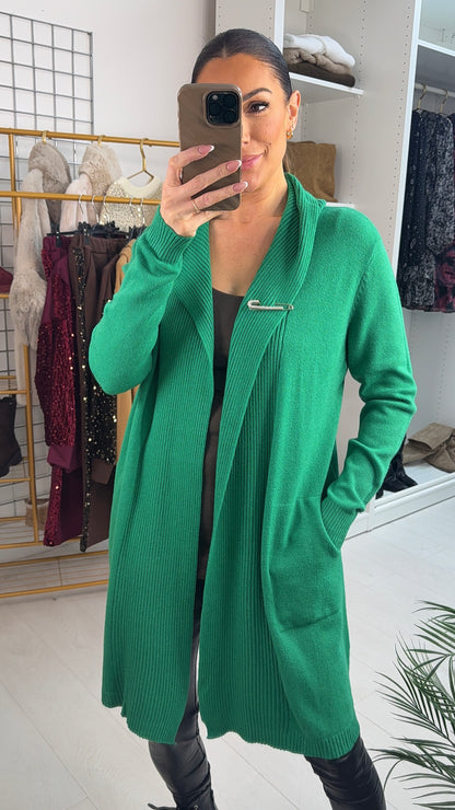 Seema Diamante Pin Hooded Drape Front Cardigan