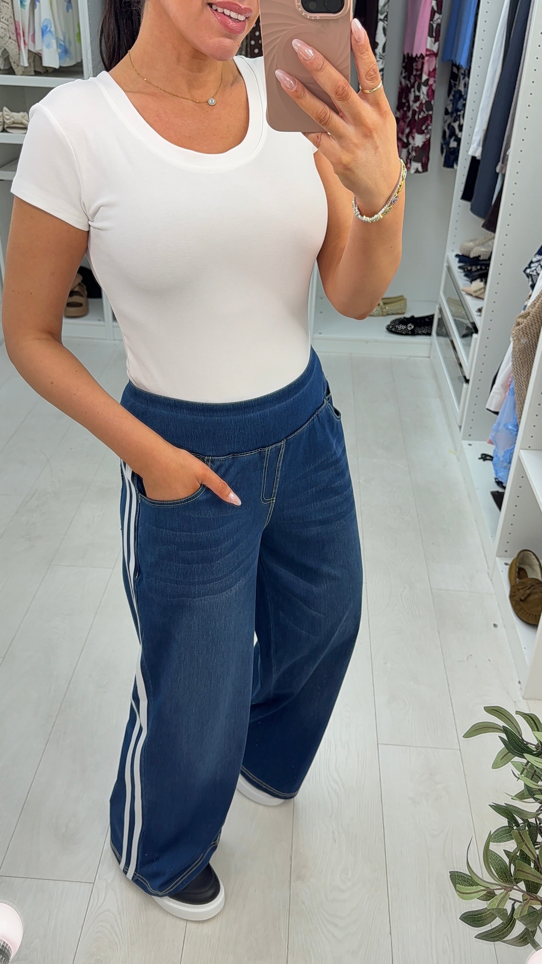 Elio High Waistband Side Stripe Soft Jeans