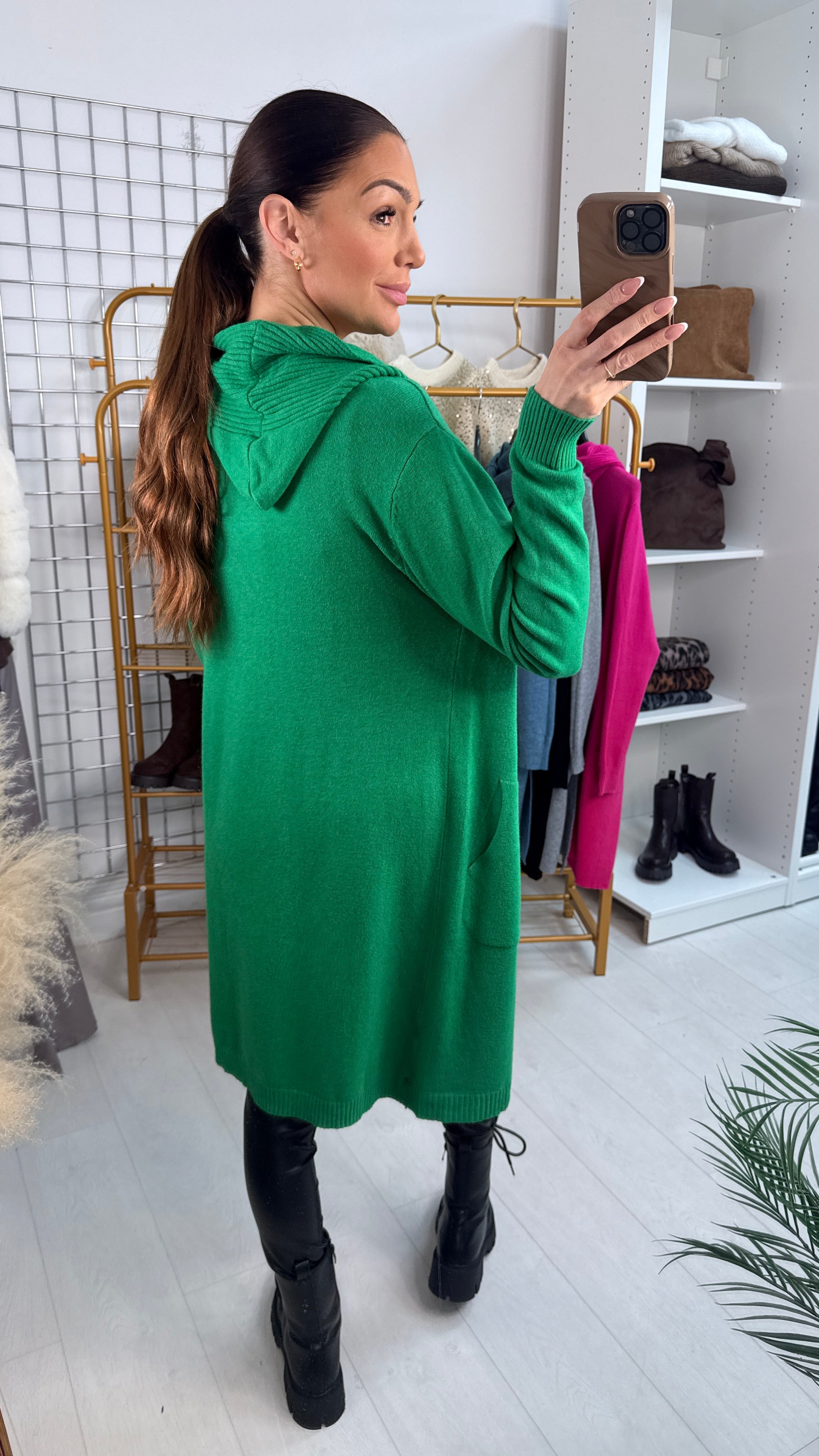 Seema Diamante Pin Hooded Drape Front Cardigan