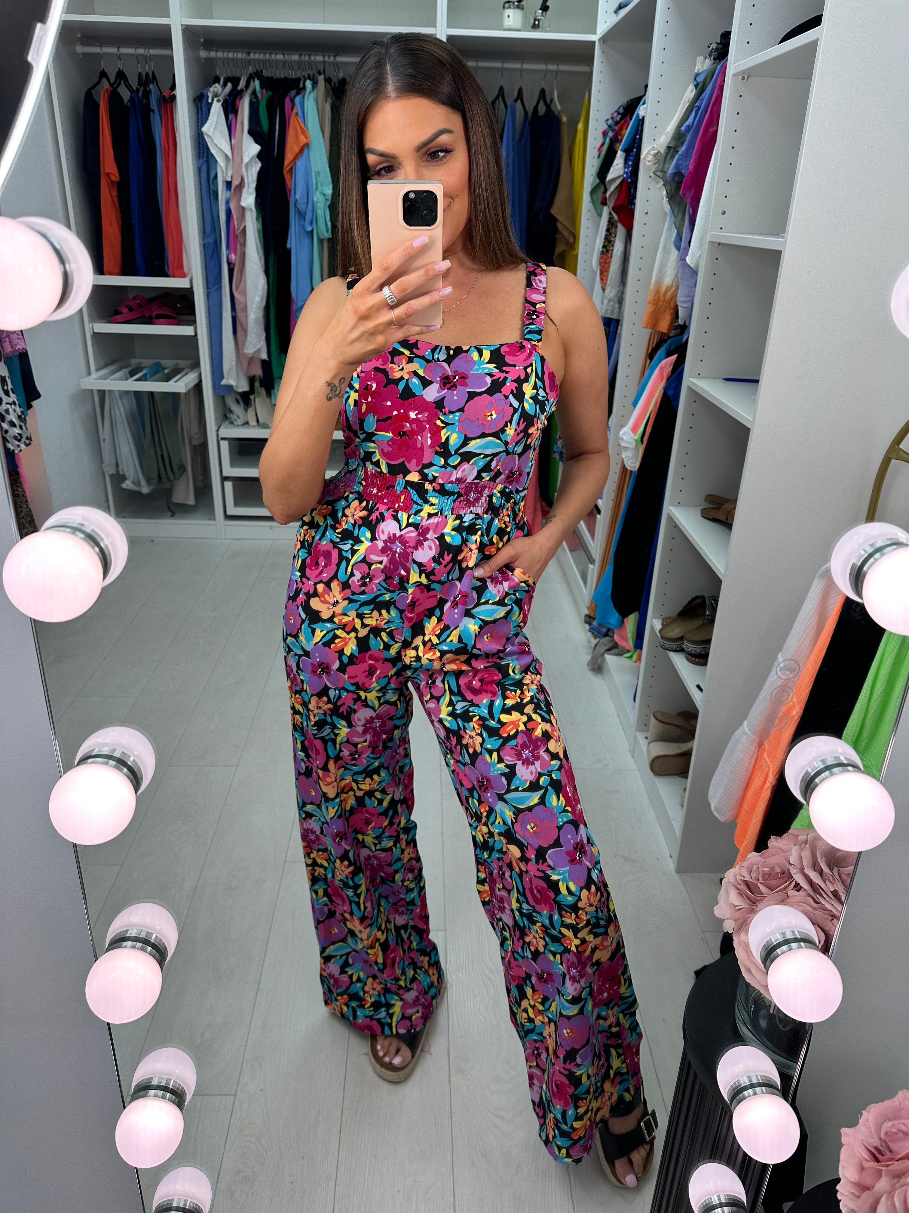 Vivid Bold Floral Print Jumpsuit