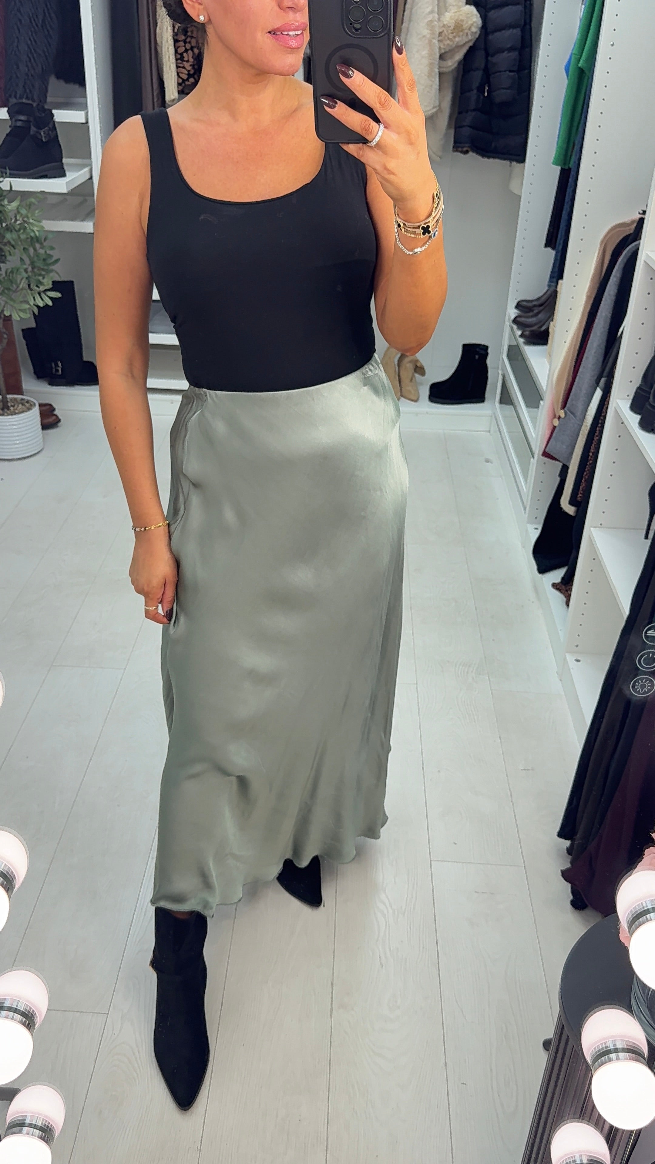 Drea Elasticated Waist Satin Midi Skirt