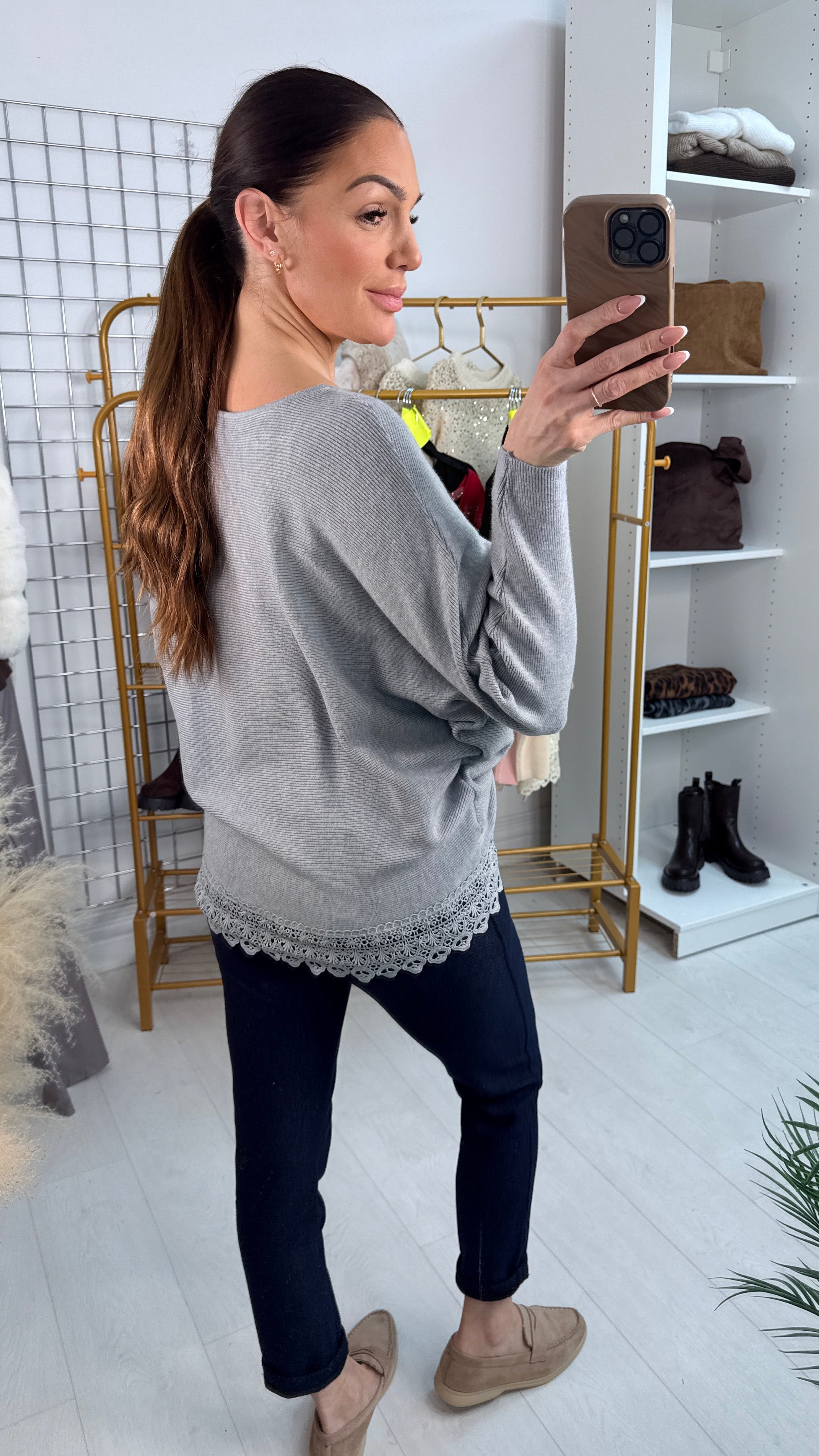 Margena Crochet Rouched Detailed Ribbed Knit Jumper