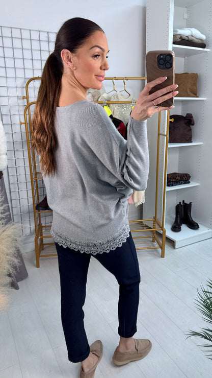 Margena Crochet Rouched Detailed Ribbed Knit Jumper