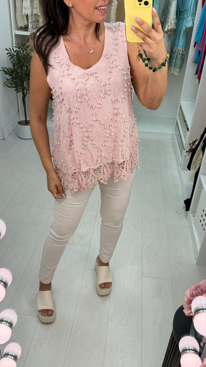 Denisha Textured Crochet Hem Top