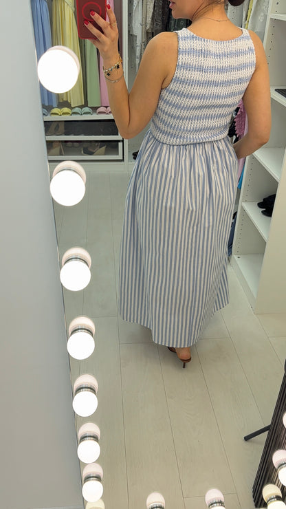 Nadalia Striped Shirred Bust Poplin Dress