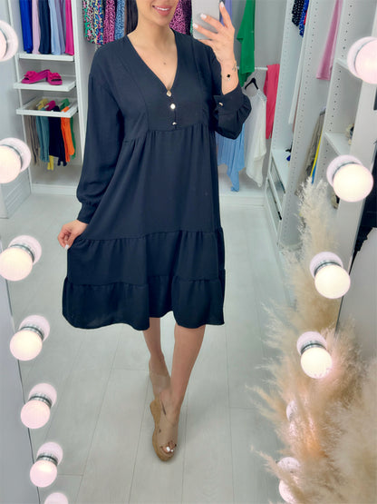 Lumi Plain Tiered Hem Smock Dress