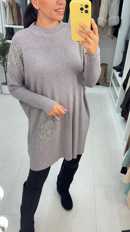 Celestine Crochet Detail Longline Jumper