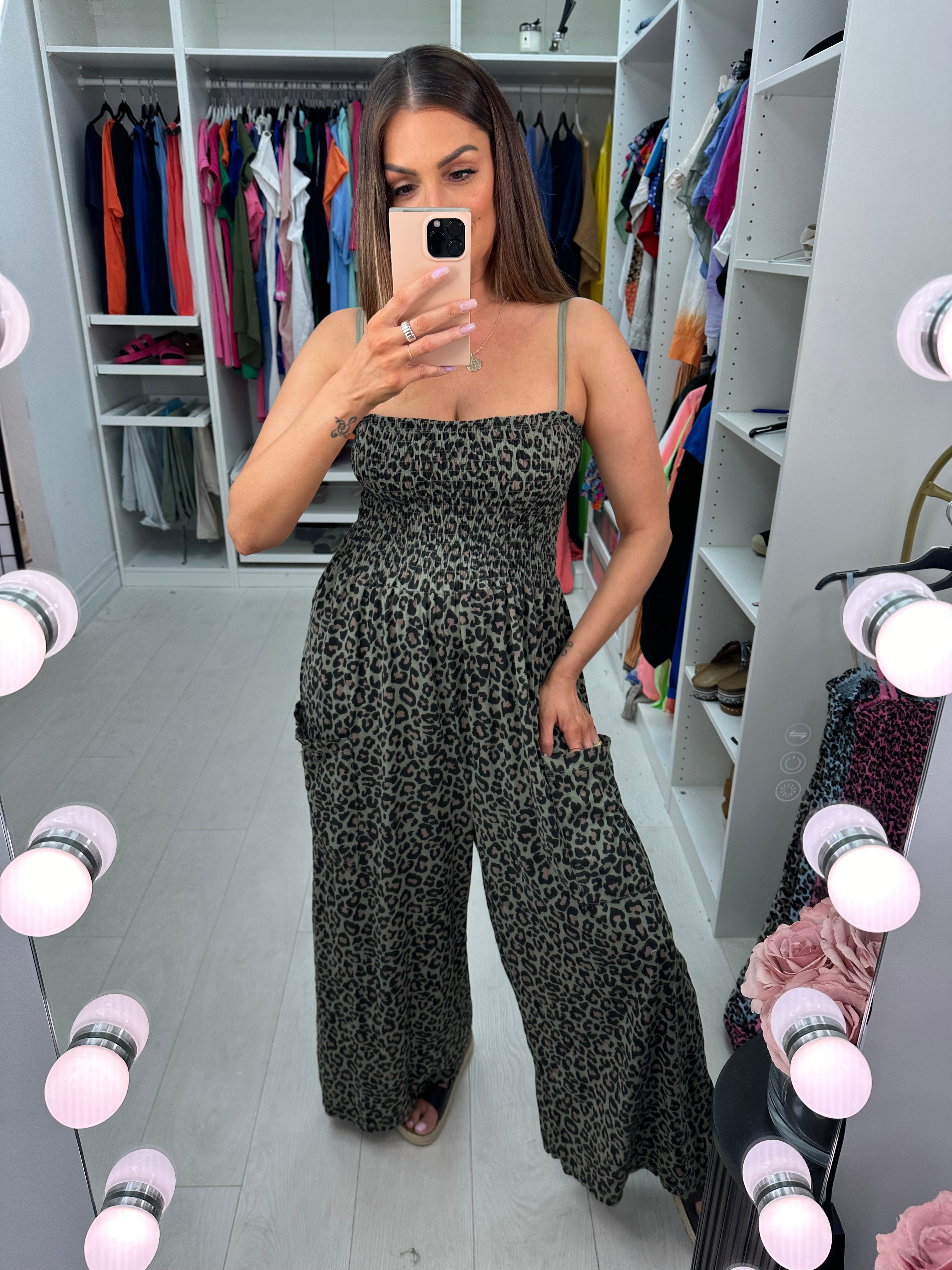 Sasa Leopard Print Elasticated Bust Wide Leg Jumpsuit