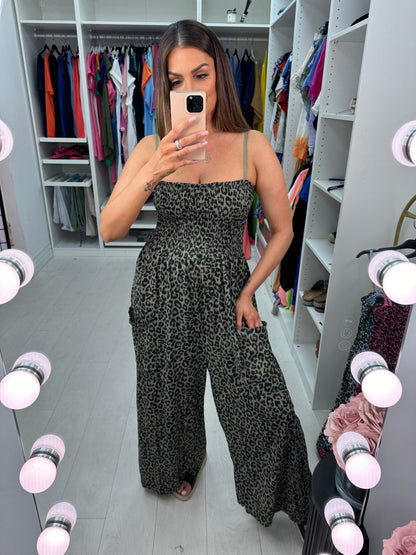 Sasa Leopard Print Elasticated Bust Wide Leg Jumpsuit