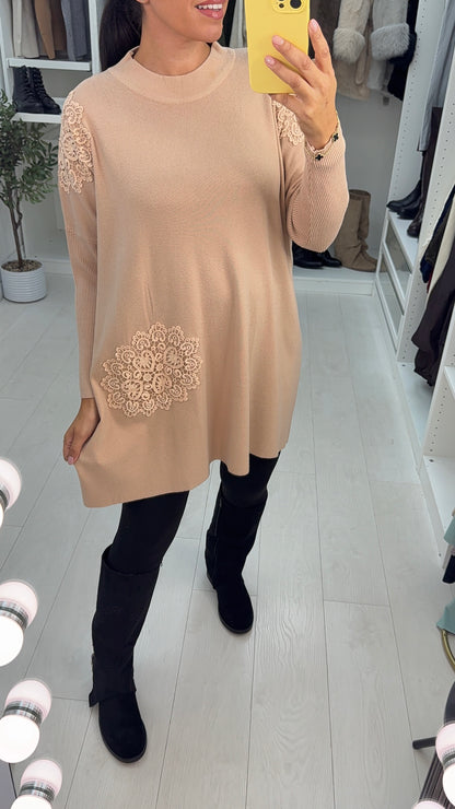 Celestine Crochet Detail Longline Jumper