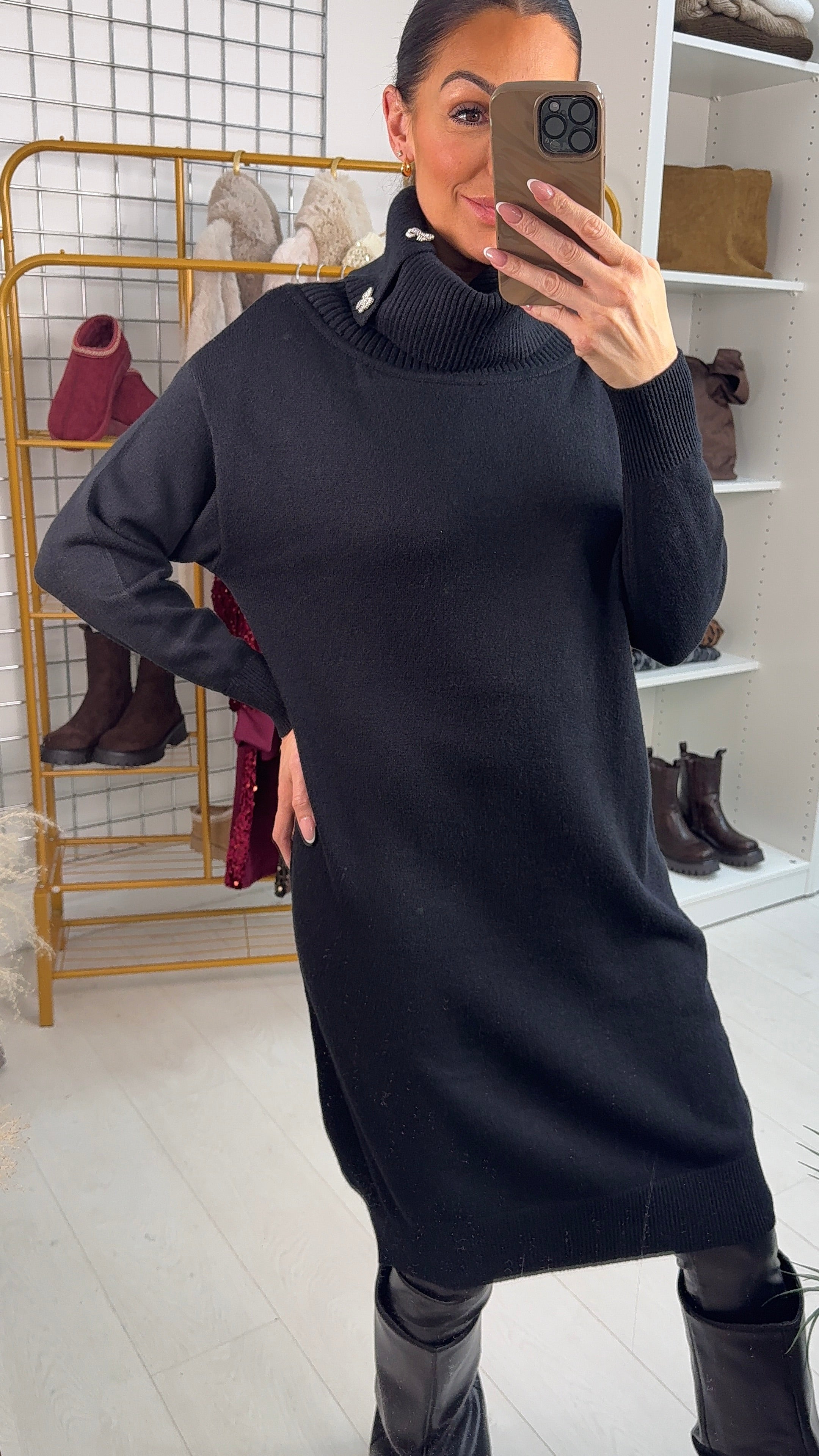 Anissa Bow Pearl Diamante Detail Knit Dress