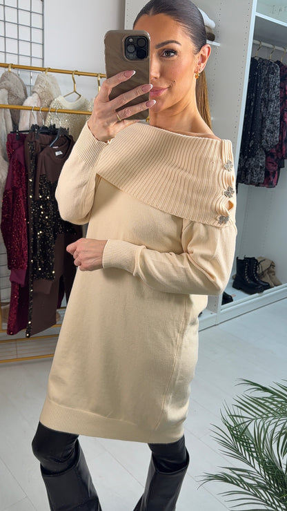 Anissa Bow Pearl Diamante Detail Knit Dress