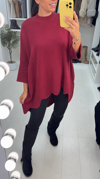 Samantha Plain Scallop Hem Loose Fit Longline Jumper