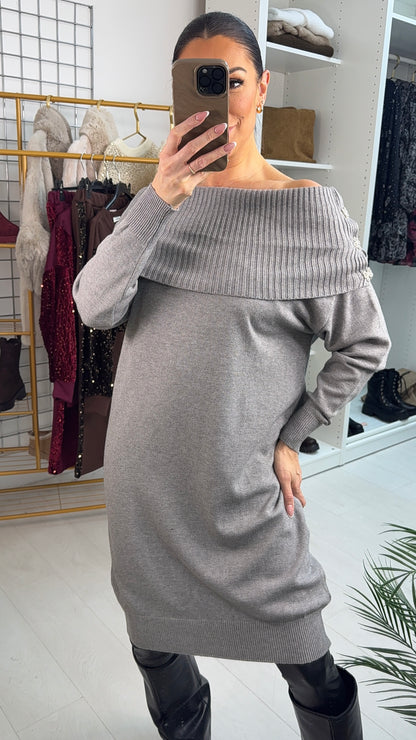 Anissa Bow Pearl Diamante Detail Knit Dress