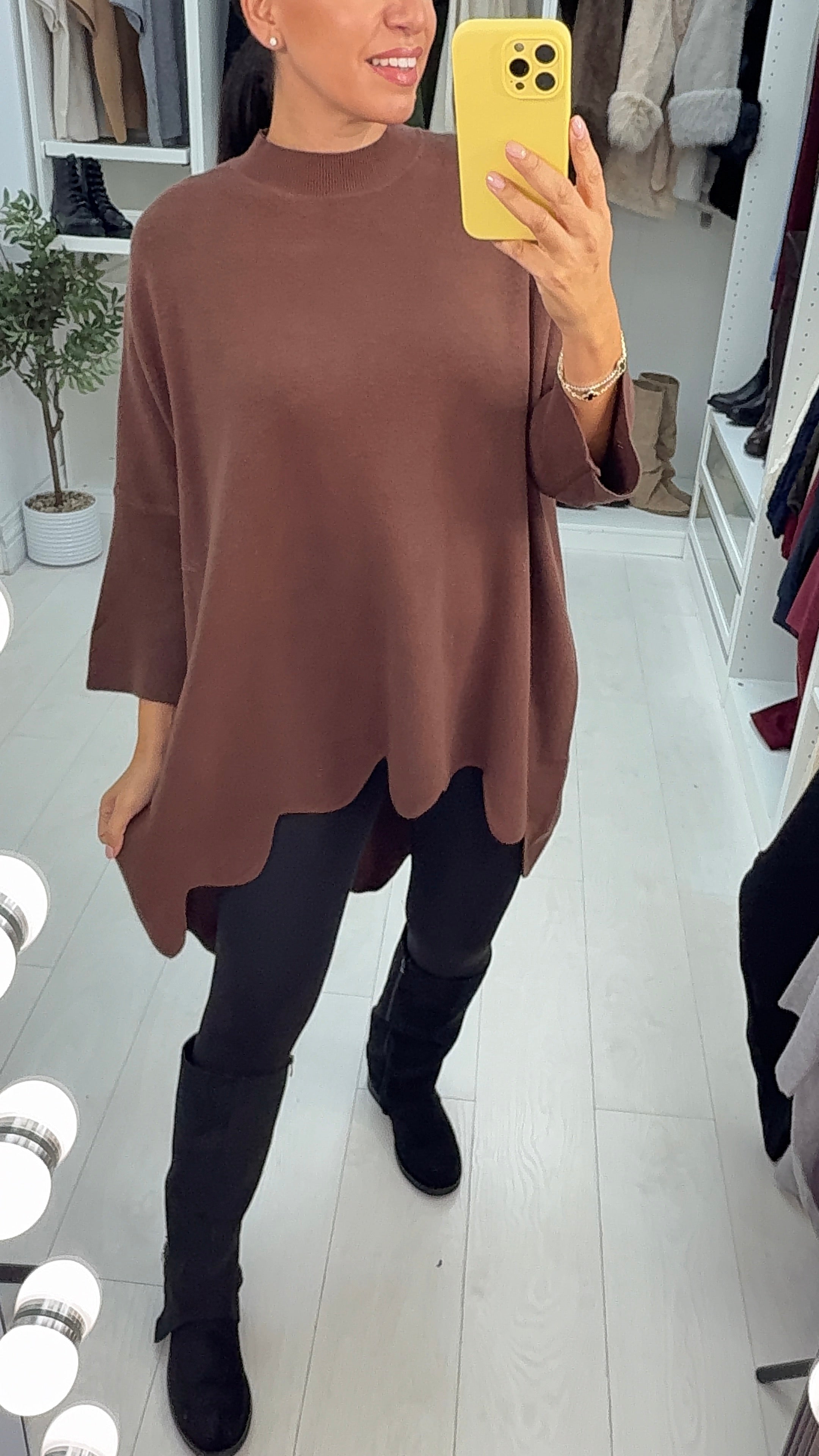 Samantha Plain Scallop Hem Loose Fit Longline Jumper