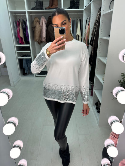 Becky Plain Sequin Hem Jumper