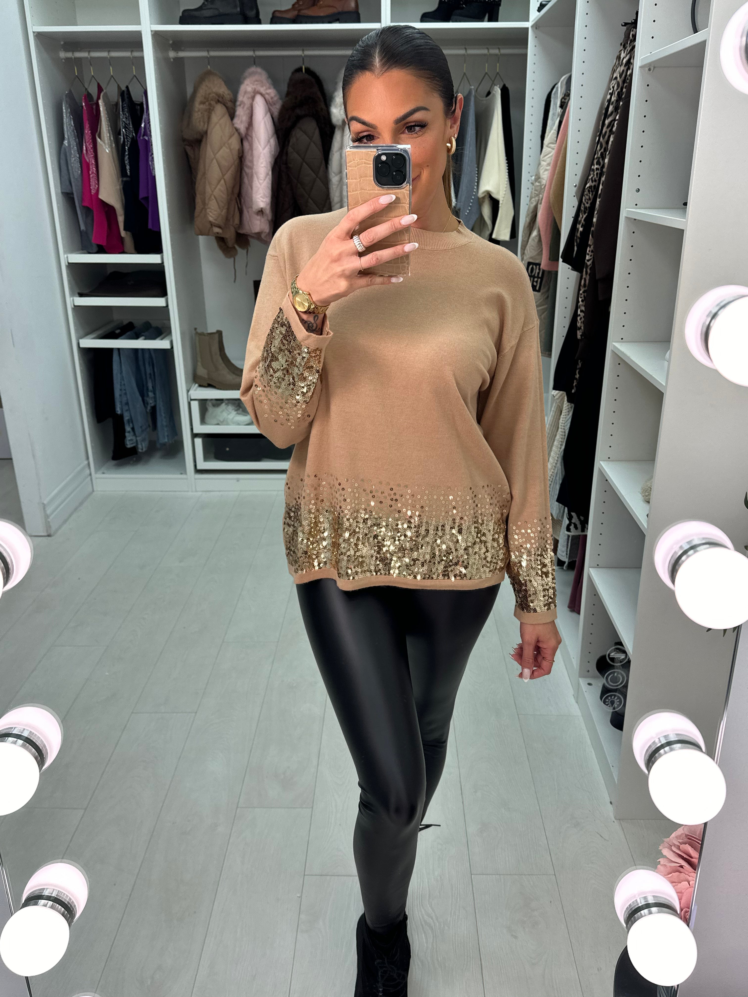 Becky Plain Sequin Hem Jumper