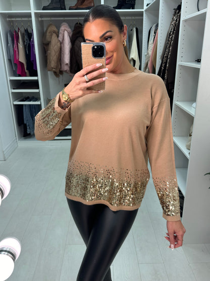 Becky Plain Sequin Hem Jumper