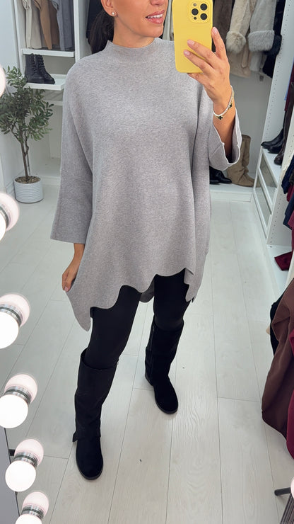Samantha Plain Scallop Hem Loose Fit Longline Jumper