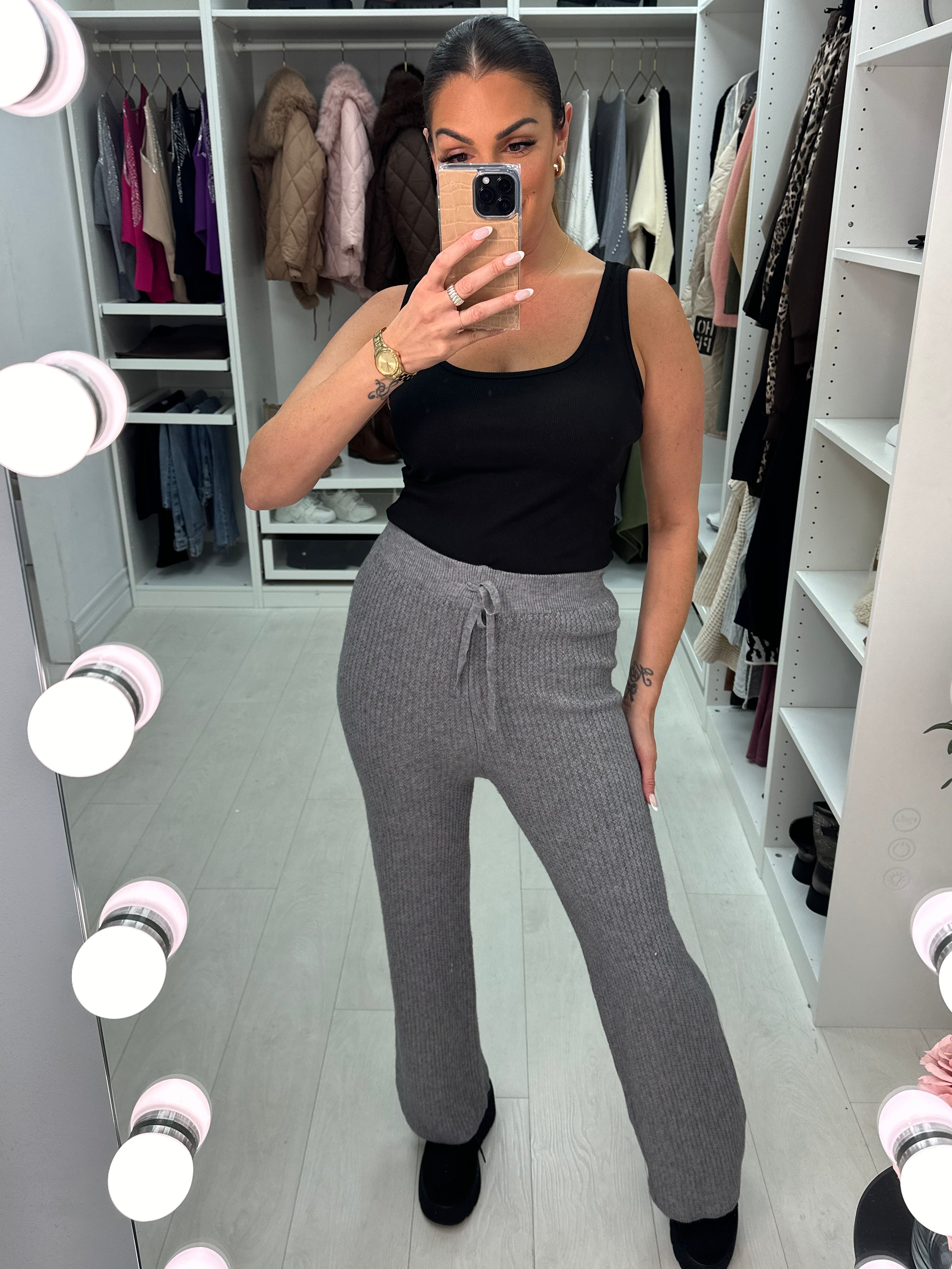 Lynette Plain Zig Zag Knit Wide Leg Trousers