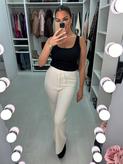 Lynette Plain Zig Zag Knit Wide Leg Trousers