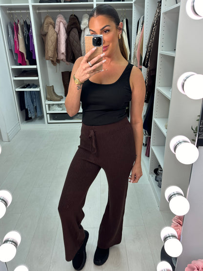 Lynette Plain Zig Zag Knit Wide Leg Trousers