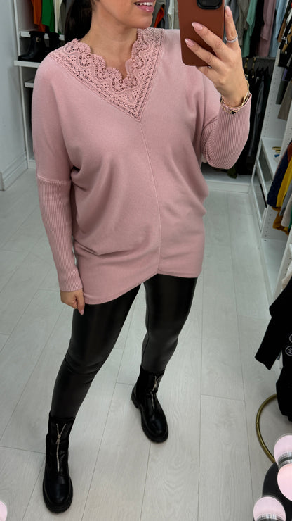 Cruise Crochet Detailed V Neck Jumper