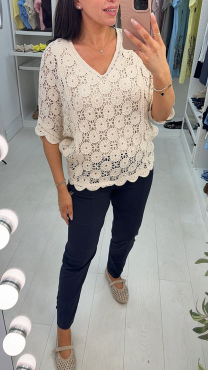 Raleigh V Neck Batwing Crochet Top