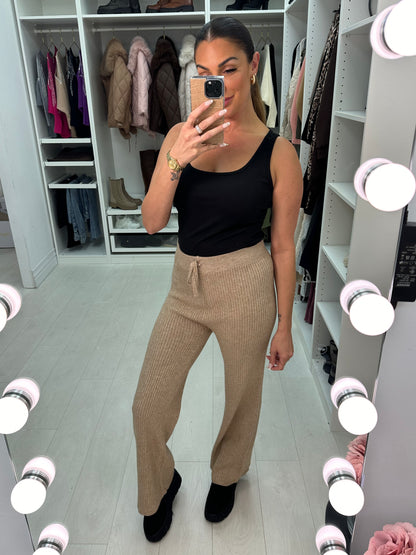 Lynette Plain Zig Zag Knit Wide Leg Trousers