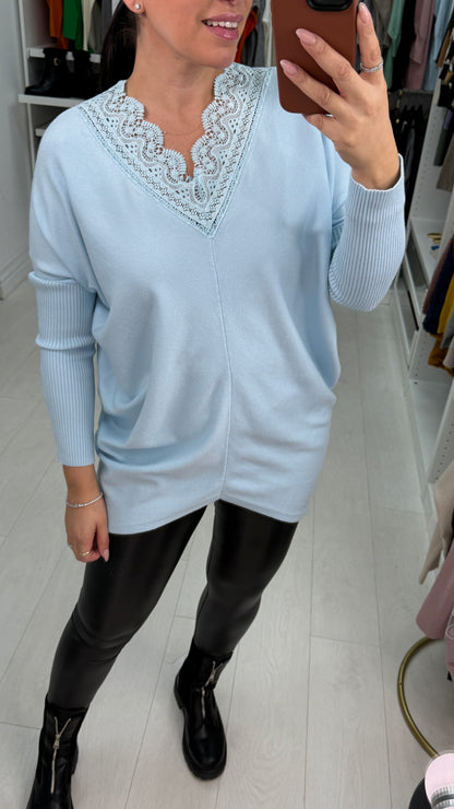 Cruise Crochet Detailed V Neck Jumper