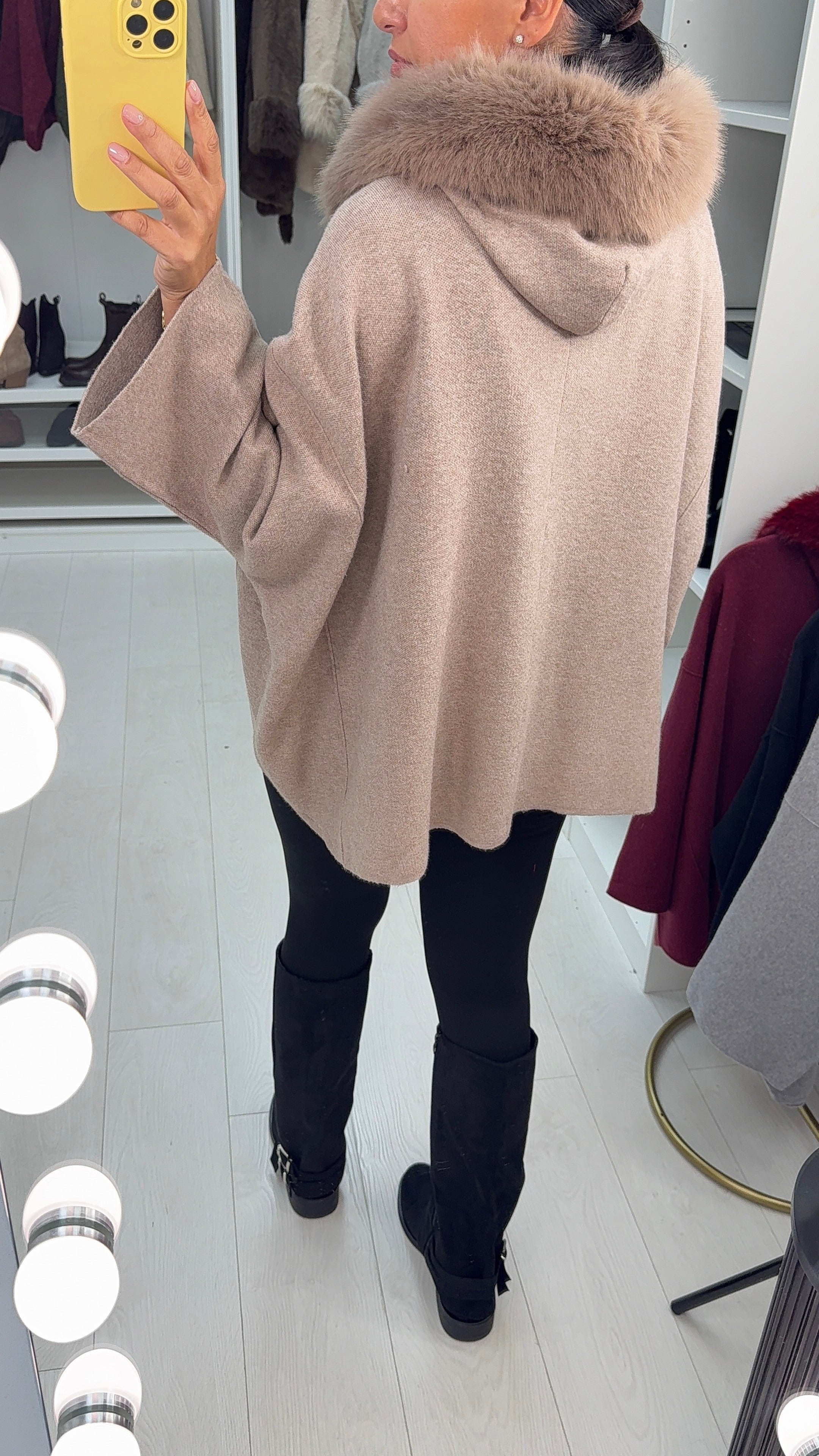 Krystal Faux Fur Trim Hooded Zip Cardigan