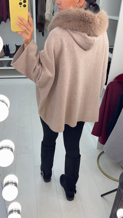 Krystal Faux Fur Trim Hooded Zip Cardigan